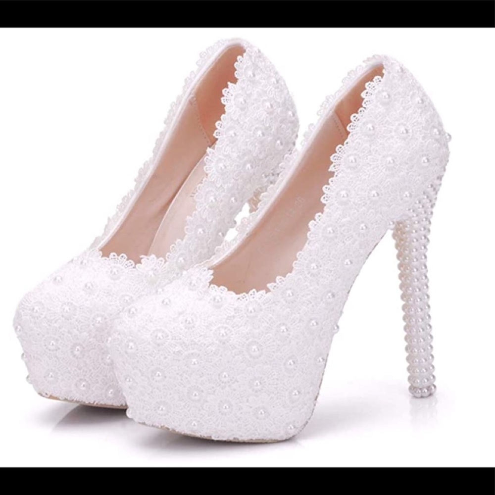 Crystal Queen White Lace Bridal Shoes